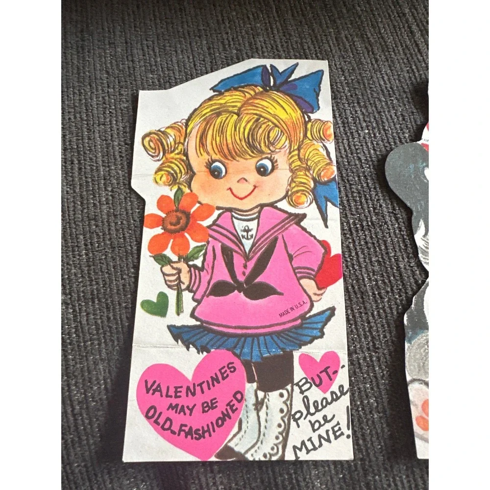 Vintage Die Cut Valentine Cards‎ Lot Girl Sailor Suit Puppy Dog Teacher Glitter